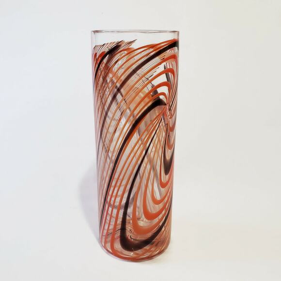 Peter Houk MIT Glass Lab Red & Black Swirl Design Vase 8" 2002 - Picture 1 of 16